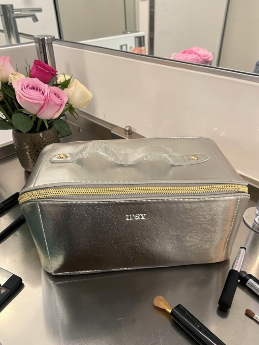 IPSY Metallic Silver Cosmetic Bag - Picture 3 of 3